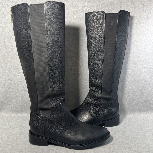 Tory‎ Burch Christy Boots Womens 7M Leather Knee High Black Tall Riding Zip Gold - Picture 4 of 16